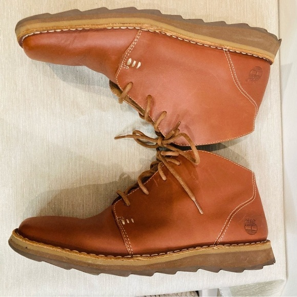 TIMBERLAND Sz 9 Leather Lace Up Square Toe Lug Rubber Sole Chukka Desert Boots - Picture 8 of 11